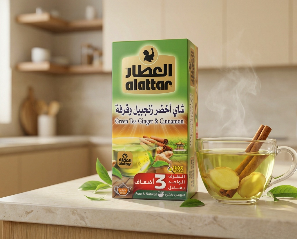 العطار شاي اخضر زنجبيل و قرفة